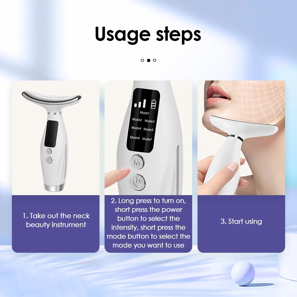 7-Color LED Neck & Face Massager – Skin Tightening & Anti-Wrinkle Device